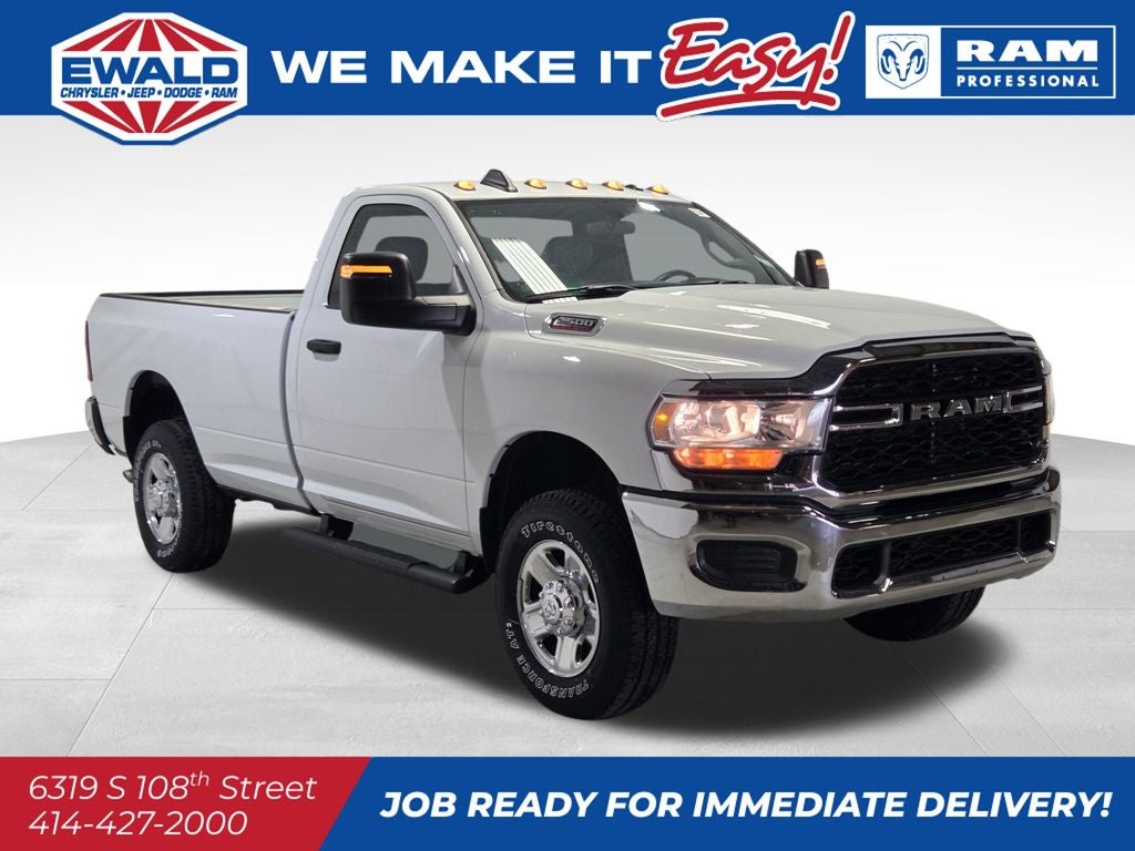 2024 RAM 2500 Tradesman Plow Truck in Bright White Clear-Coat Exterior Paint — front three-quarter view