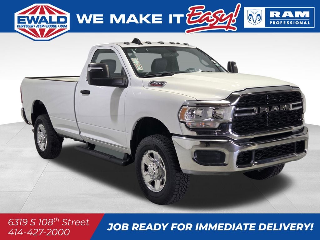 2024 RAM 2500 Tradesman Plow Truck in Bright White Clear-Coat Exterior Paint — front three-quarter view